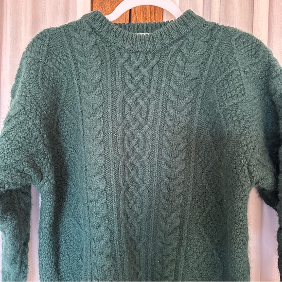 Patrick Malin Dark Green Irish Aran Cable Knit Crewneck Sweater - Picture 3 of 12